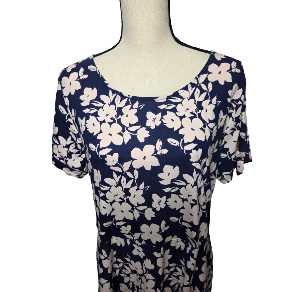Croft & Barrow Navy Blue Pink Floral Short Sleeve Tie Detail Midi Dress XL - Picture 3 of 8